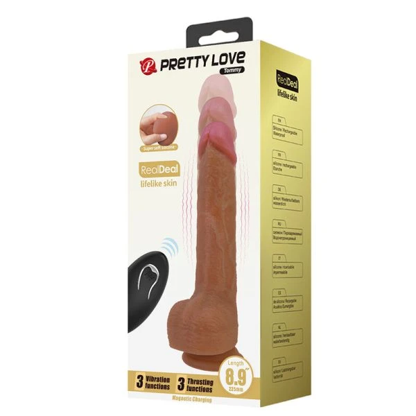 Pretty Love Tommy Realistischer Stoßvibrator mit Fernbedienung, dunkelbraun