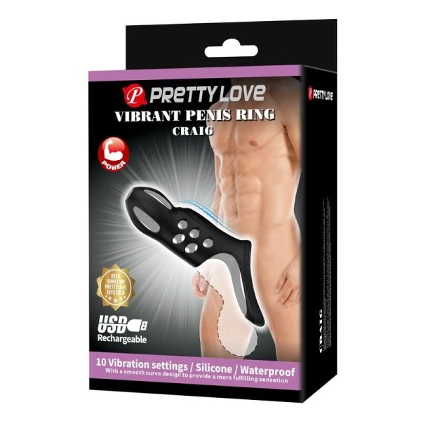 Pretty Love Craig Vibrations-Penisring aus Silikon, schwarz