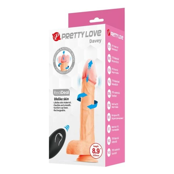 Pretty Love Davey Stoß-, Rotations- und Vibrationsdildo 22,5 cm Natur Pretty Love Davey Stoß-, Rotations- und Vibrationsdildo 22,5 cm Natur