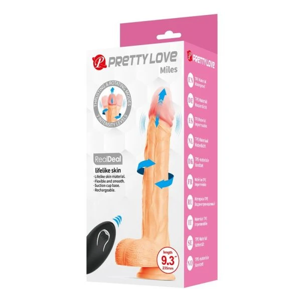 Pretty Love Miles Thrust-Rotation-Vibration Dildo with Remote Control, 23.5 cm