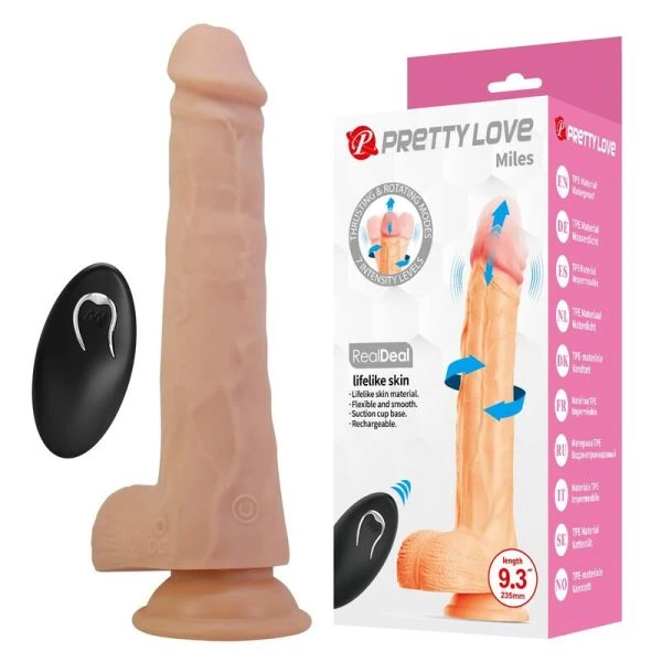 Pretty Love Miles Thrust-Rotation-Vibration Dildo with Remote Control, 23.5 cm