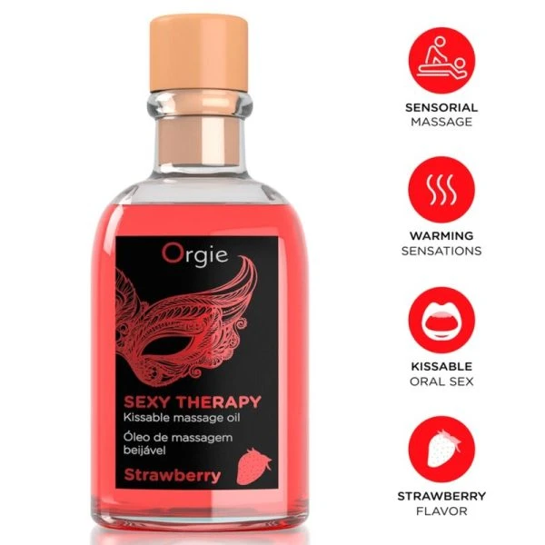 Orgie Lippenmassage-Set Erdbeer Kussbares Massageöl 100 ml