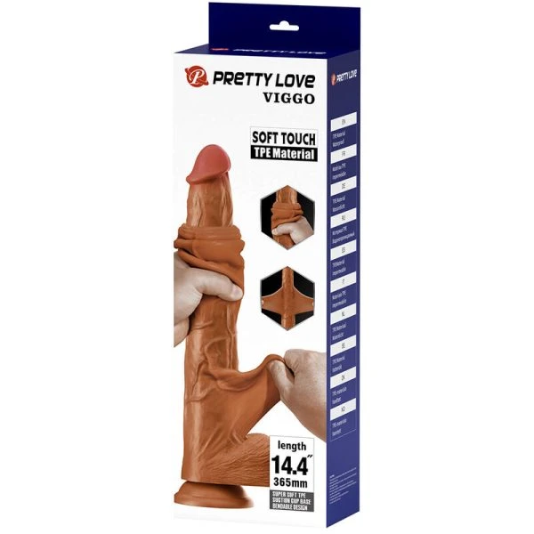 Pretty Love realistische TPE-dildo Viggo 37 cm bruin met zuignap