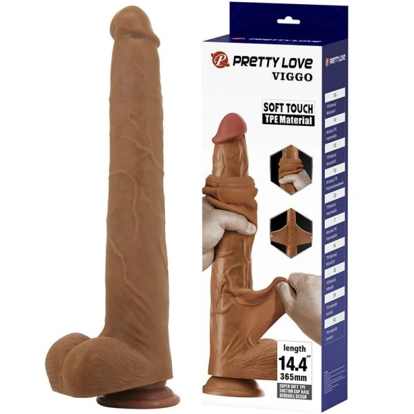 Pretty Love realistische TPE-dildo Viggo 37 cm bruin met zuignap