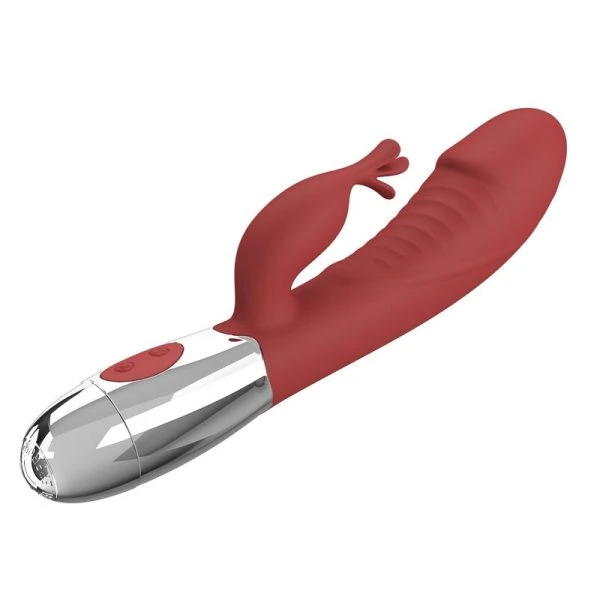 Pretty Love Rabbit-Vibrator Rosenholz-Hase mit 30 Funktionen, USB-aufladbar, rot