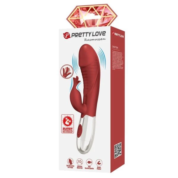 Pretty Love Rabbit-Vibrator Rosenholz-Hase mit 30 Funktionen, USB-aufladbar, rot