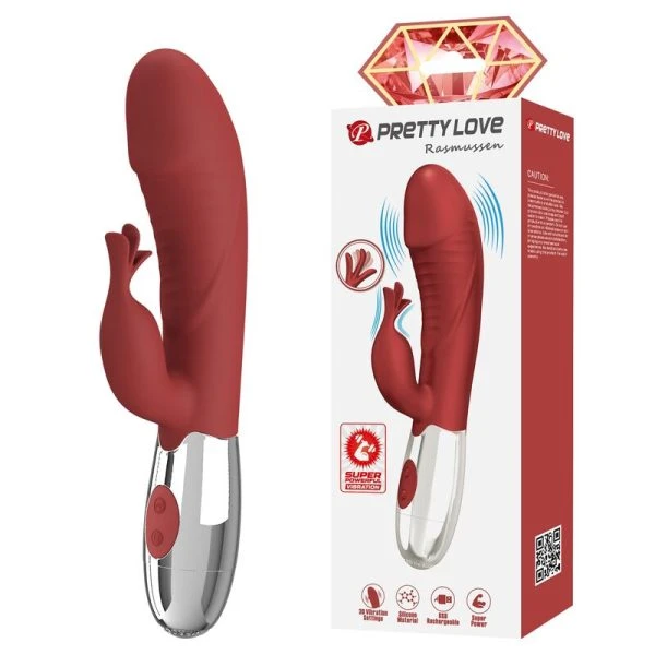 Pretty Love Rabbit-Vibrator Rosenholz-Hase mit 30 Funktionen, USB-aufladbar, rot