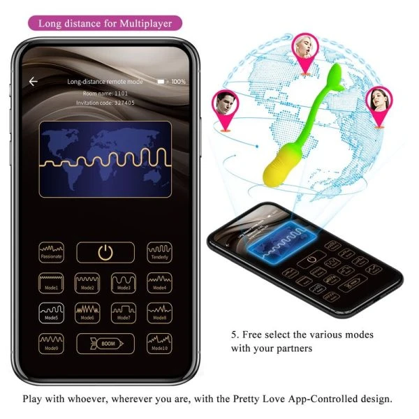 Pretty Love App-gesteuertes Vibrationsei mit 12 Funktionen, grün-gelb Pretty Love App-gesteuertes Vibrationsei mit 12 Funktionen, grün-gelb
