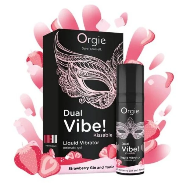 Orgie Dual Vibe! küssbarer Flüssigkeitsvibrator Erdbeer-Gin-Tonic 15 ml