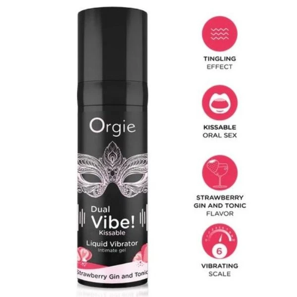 Orgie Dual Vibe! küssbarer Flüssigkeitsvibrator Erdbeer-Gin-Tonic 15 ml