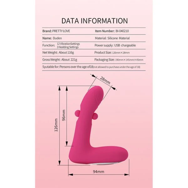 Pretty Love Duden Silikonvibrator mit Schaukelfunktion, Pink