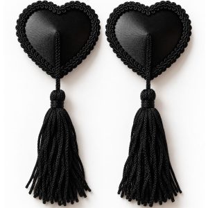 Chilirose heart-shaped nipple covers with black tassels Chilirose heart-shaped nipple covers with black tassels - Image 1