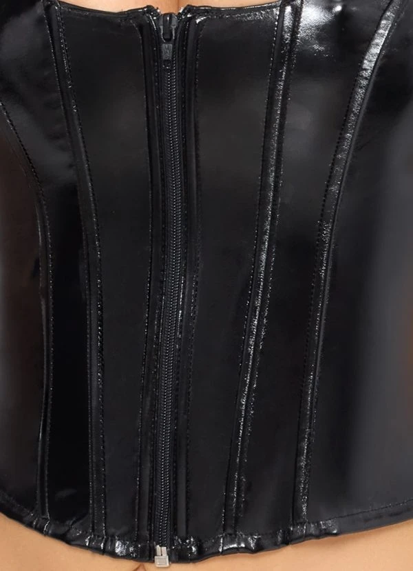 Black Level Lack-Corsage mit Riostring im Set, schwarz