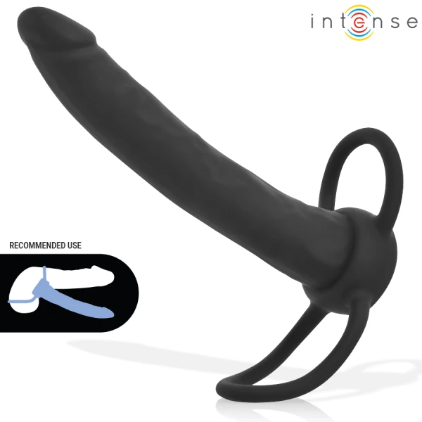Intense Analdildo mit Penis- und Hodenring aus Silikon, schwarz