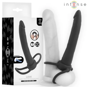 Intense Analdildo mit Penis- und Hodenring aus Silikon, schwarz