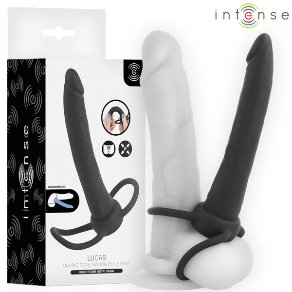 Intense Analdildo mit Penis- und Hodenring aus Silikon, schwarz