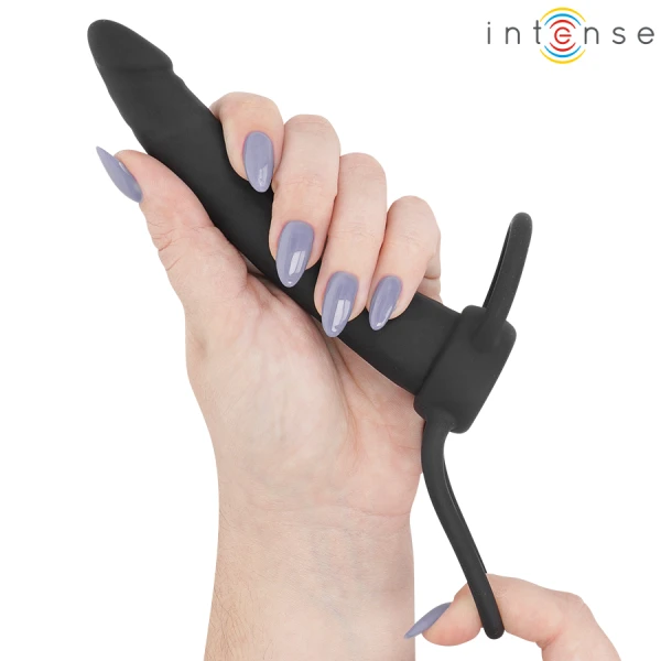 Intense Analdildo mit Penis- und Hodenring aus Silikon, schwarz