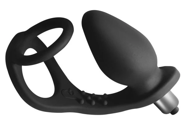 Rocks Off Penis-/Hodenring mit Vibro-Analplug RO-ZEN-Black schwarz
