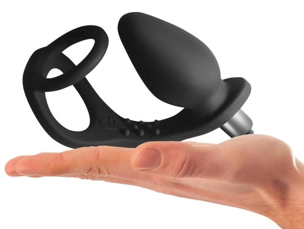 Rocks Off Penis-/Hodenring mit Vibro-Analplug RO-ZEN-Black schwarz