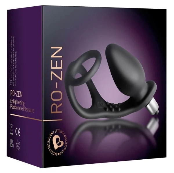 Rocks Off Penis-/Hodenring mit Vibro-Analplug RO-ZEN-Black schwarz