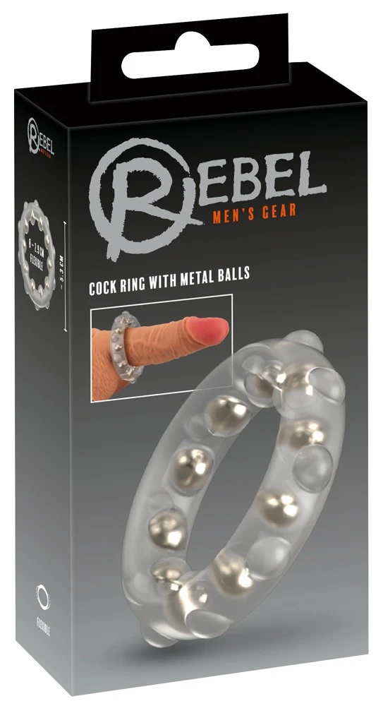 Rebel Cock Ring mit Metallkugeln, Silikon transparent