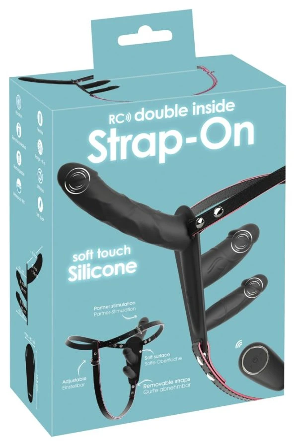 You2Toys Strap-On Double Inside mit 3 Vibratoren, schwarz