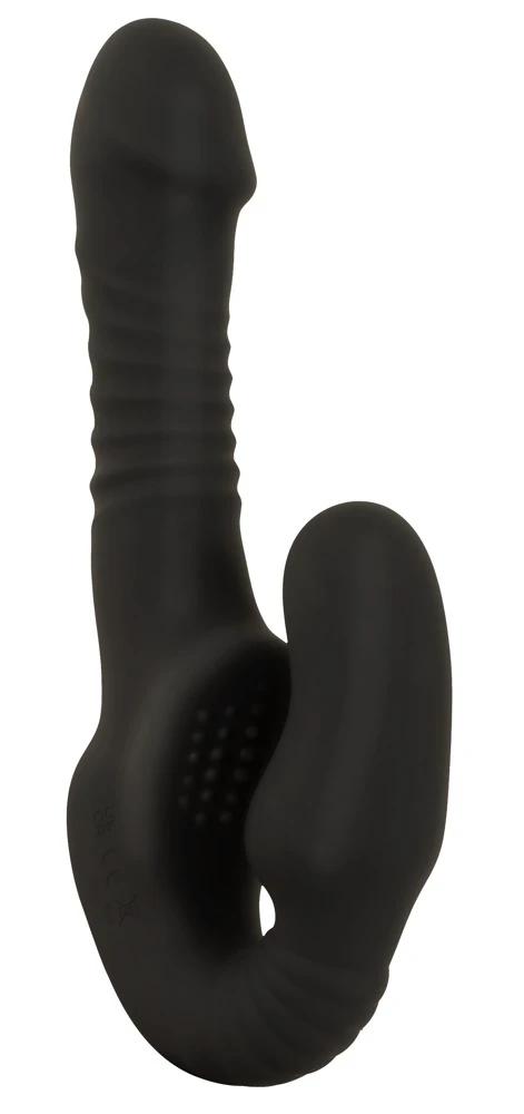 Strapless Strap-On Thrusting RC Doppelvibrator mit Stoßfunktion, schwarz