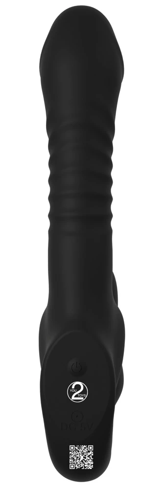 Strapless Strap-On Thrusting RC Doppelvibrator mit Stoßfunktion, schwarz