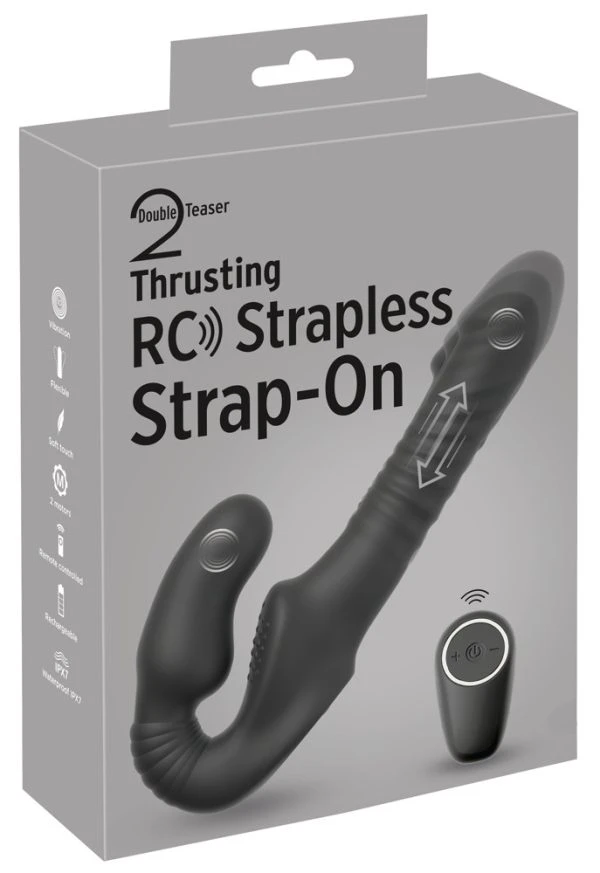 Strapless Strap-On Thrusting RC Doppelvibrator mit Stoßfunktion, schwarz